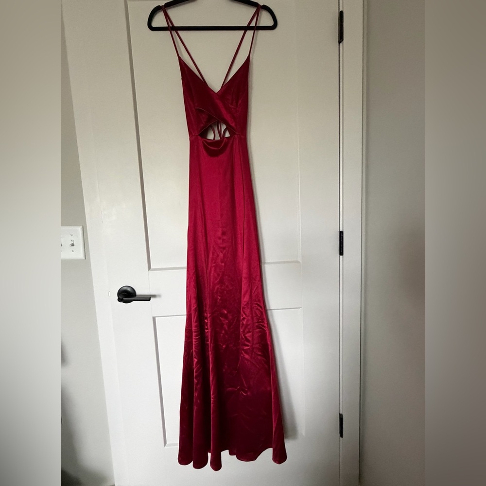 Lulu's Striking Satin Red Open Back Dress